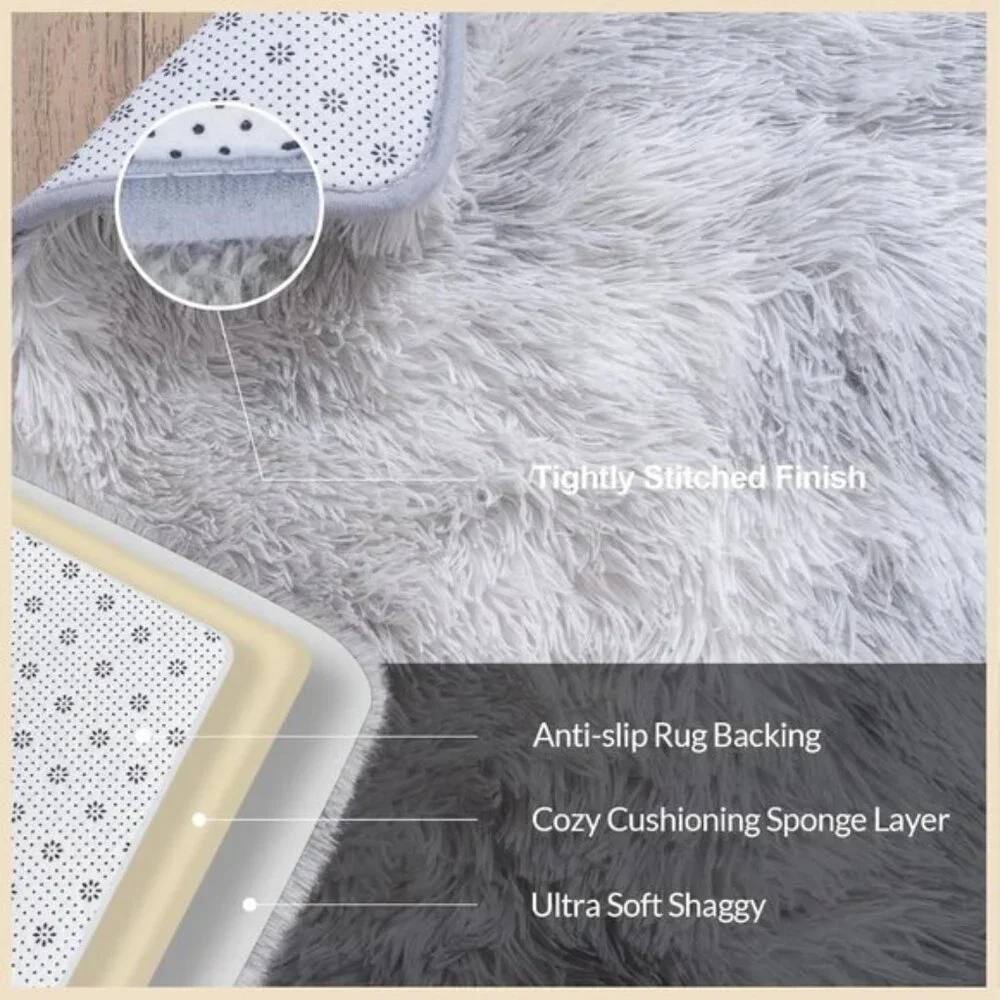 New 8x10 Grey Tie-Dye Area Rug, Fluffy Non-Slip Shag Carpet for Living Room